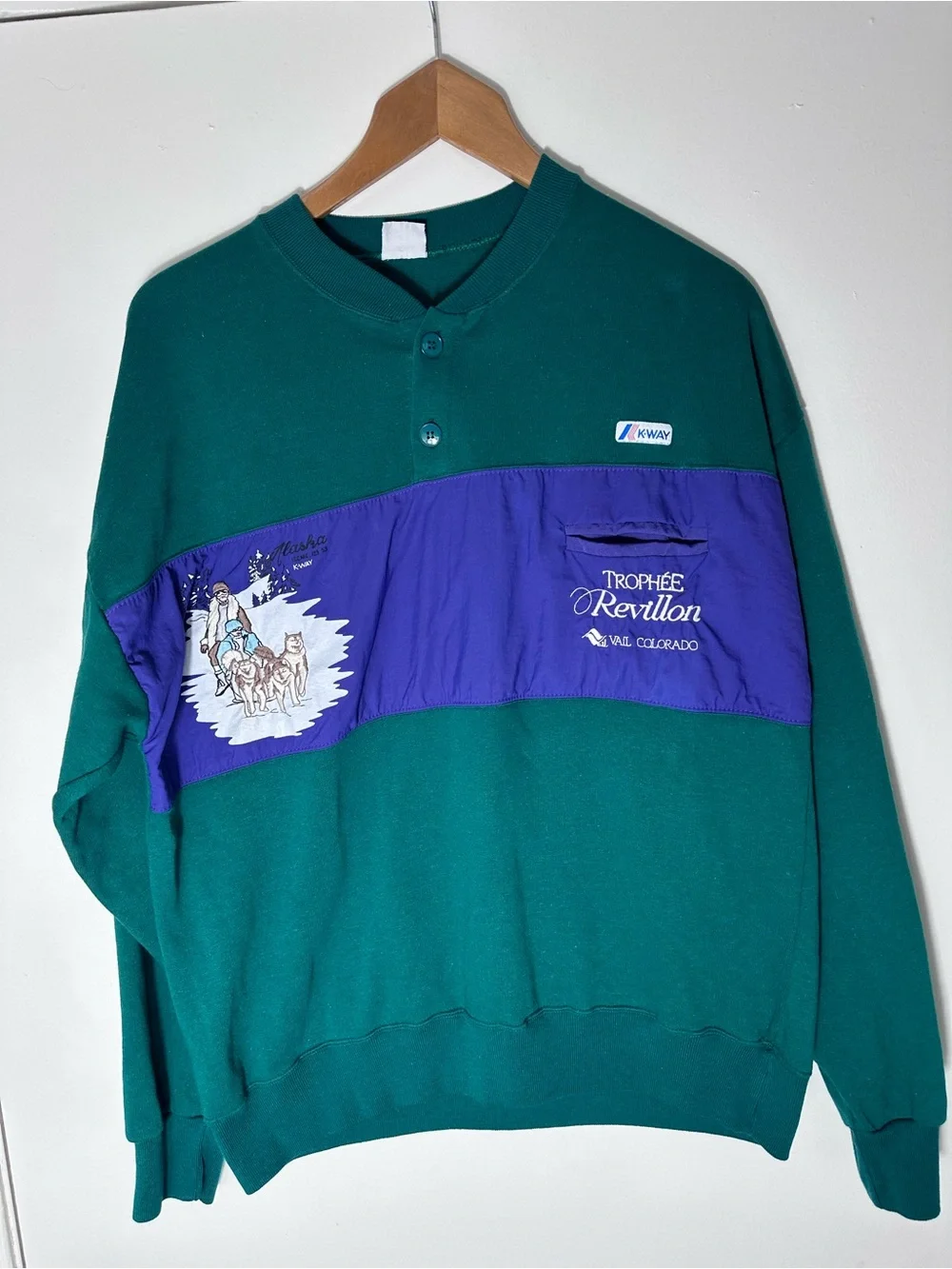 Vintage K-Way Trophée Revillon Vail Colorado Colorblock Crewneck Pullover